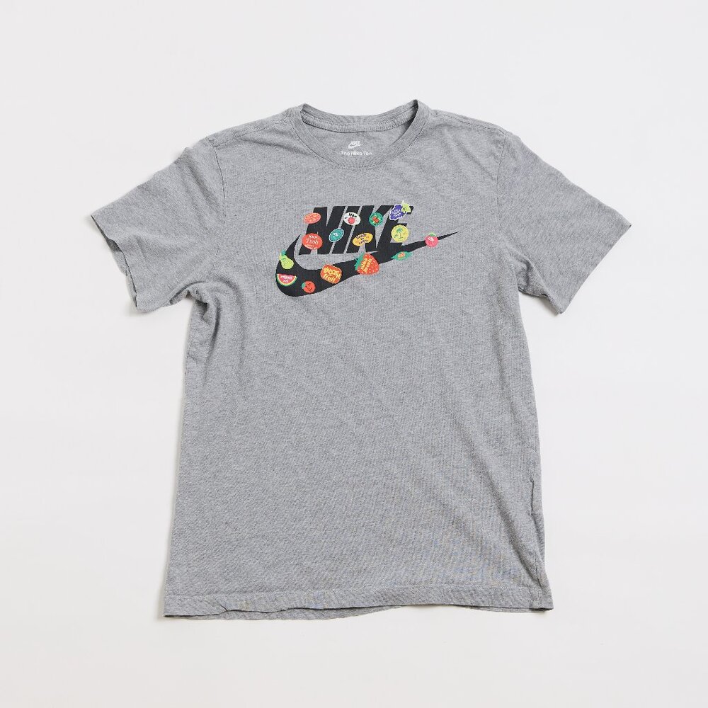 Nike | Size Small Fresh Fruit Sticker Swoosh Gray T-Shirt